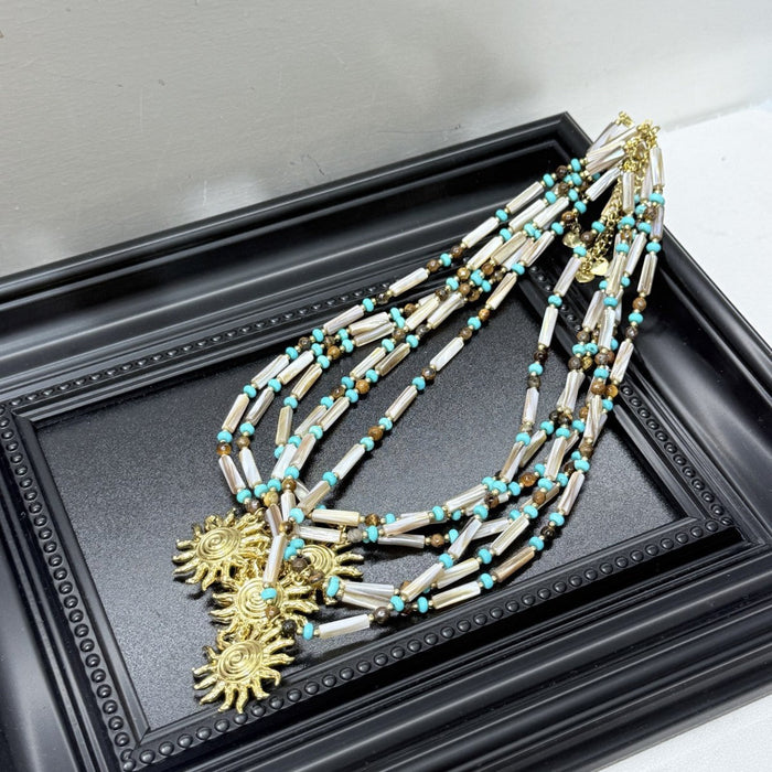 Sunflower Pendant Beaded Necklace
