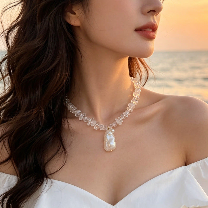 Pearl & Clear Bead Necklace