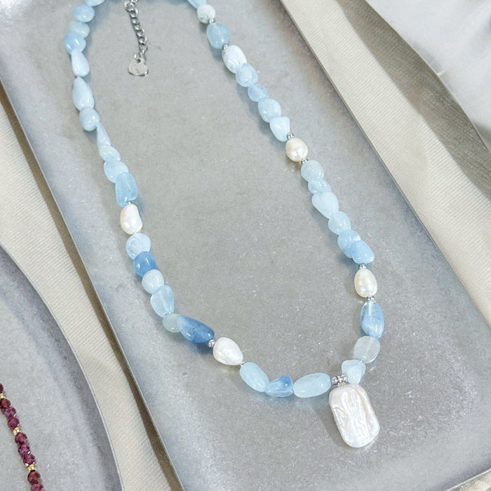 Sea Blue Bead & Pearl Necklace