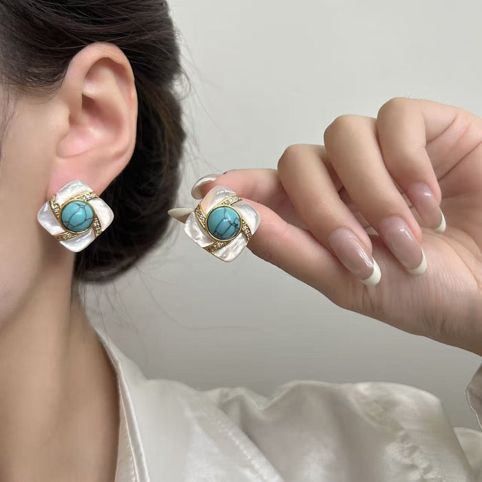 Turquoise-Tone Square Earrings